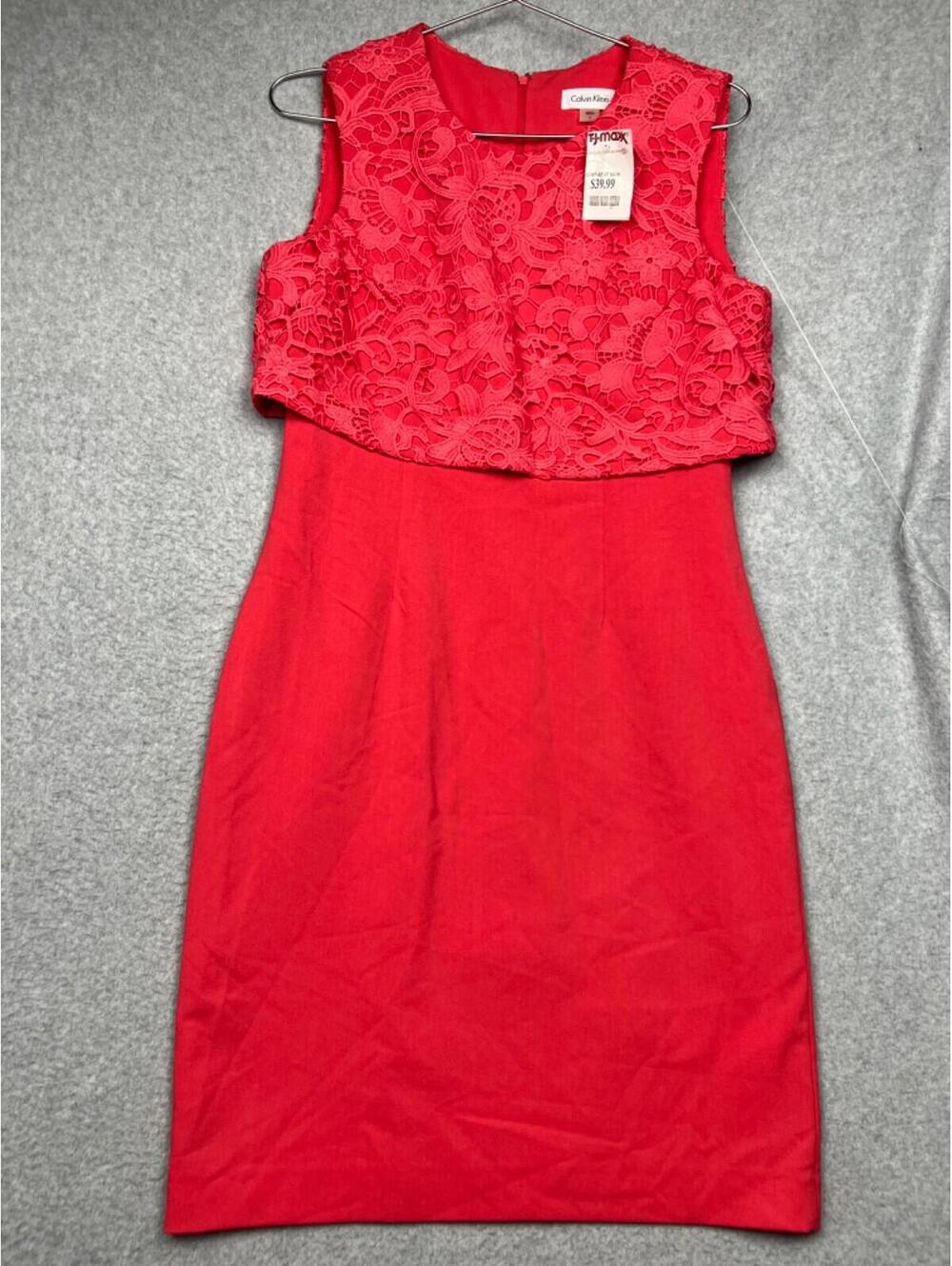 Calvin Klein Sheath Lace Top Dress Womens Size 8 Barbiecore Cottagecore Career